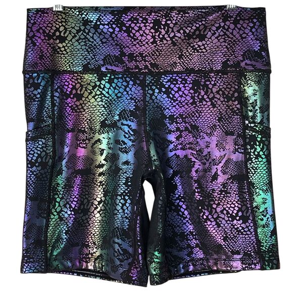 CVG Glisten Here Holographic Iridescent Snakeskin Bike Shorts Sz L Side Pockets - Picture 1 of 6